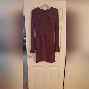 Lulu's Burgundy Faux Wrap Sweater Dress